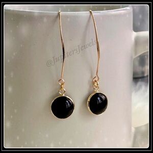 New gold Black Onyx drop hook quartz stone bohemian  Obsidian hippie earrings